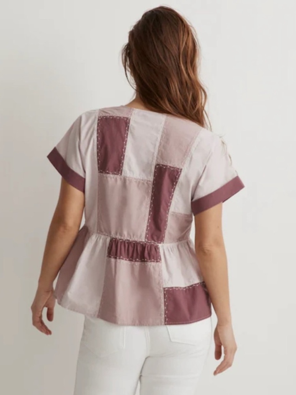 Madewell Signature Poplin Patchwork Peplum Top size 6 - Picture 2 of 9